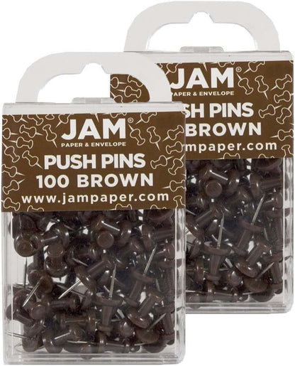 JAM PAPER Colorful Push Pins - Chocolate Brown Pushpins - 2 Packs of 100