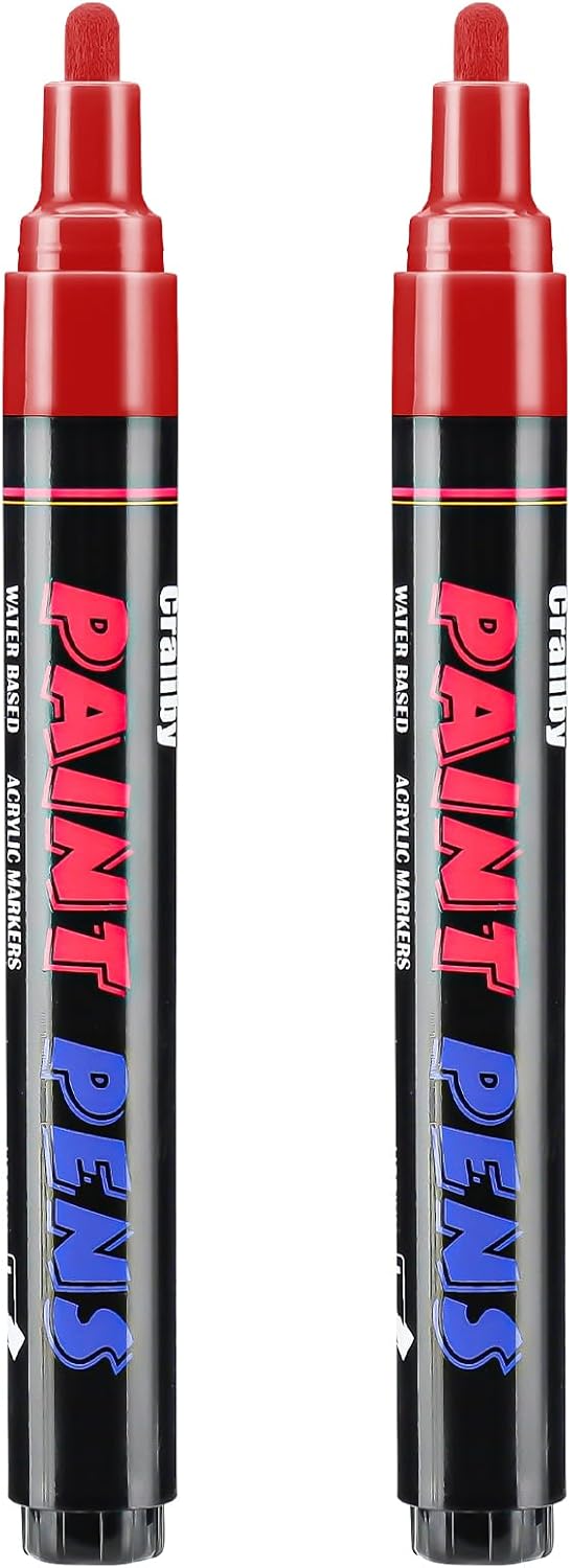 Red Paint Pens Paint Markers - 2 Pack Permanent Quick Dry Waterproof Marker Pens for Rocks Wood Fabric Plastic Canvas Glass Mugs Metal Tire Stone