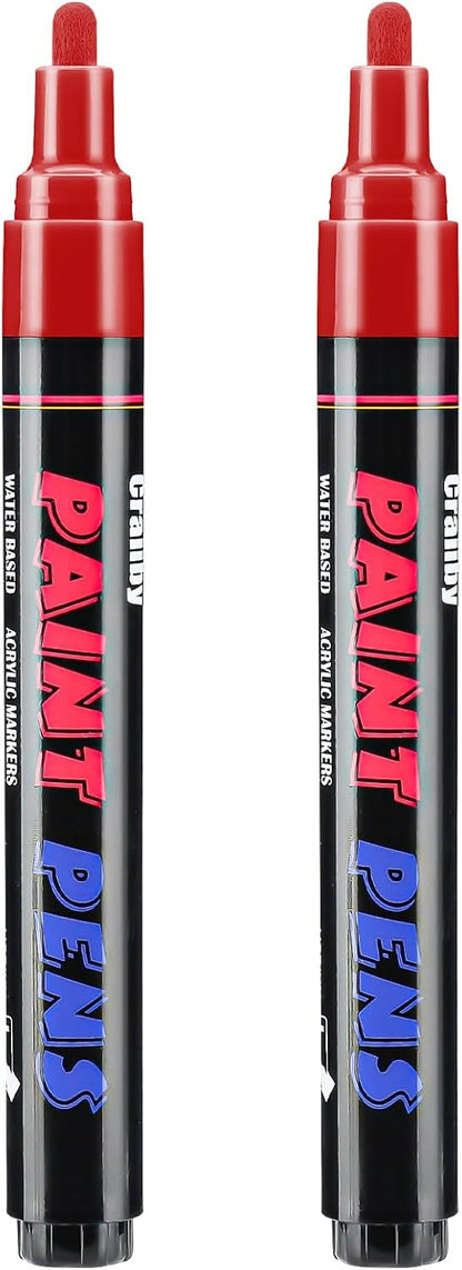 Red Paint Pens Paint Markers - 2 Pack Permanent Quick Dry Waterproof Marker Pens for Rocks Wood Fabric Plastic Canvas Glass Mugs Metal Tire Stone