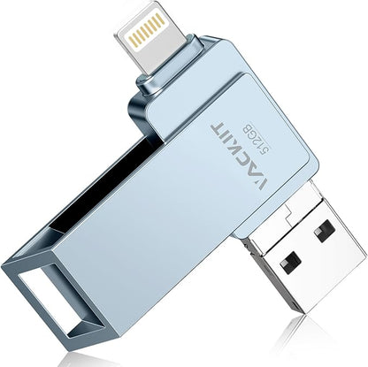 MFi Certified 512GB Flash Drives 3.0 High Speed 3ni1 USB Stick External Storage for iPhone/PC/iPad/Android/More Devices for Photos and Videos Transfer Storage Backup(512-Grey)