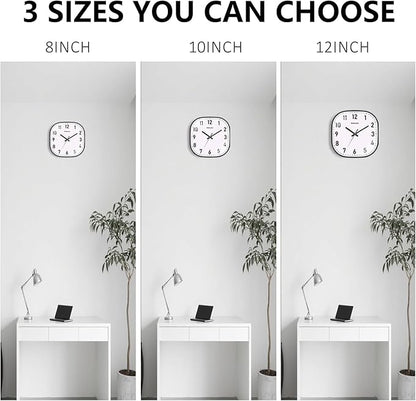 Wall Clocks Battery Operated, 12 Inch Silent Wall Clock, Non Ticking Square Analog Decorative Wall Clocks for Bedroom Living Room Office Home Gym Porch Decor Indoor Outdoor Clock, Black
