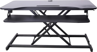 Rocelco 43" Height Adjustable Standing Desk Converter with Anti Fatigue Floor Mat - Tall Stand Up Tabletop Riser and Tablet Slot - Computer Workstation - Deep Keyboard Tray - Black (R VADRB-43-MAFM)