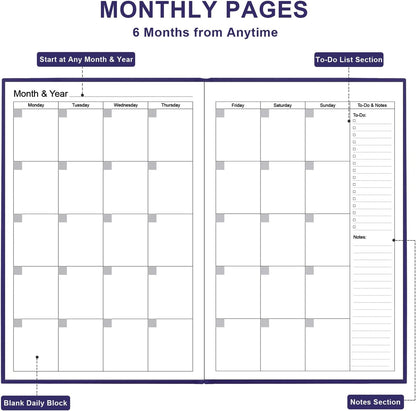 Daily & Monthly Planner for 2025 2026 or Anytime - ADHD Planner Two Pages Per Day, Daily Planner Undated to Increase Focus, Eliminate Overwhelm, Achieve Your Biggest Goals, 5.8'' × 8.3'', Purple