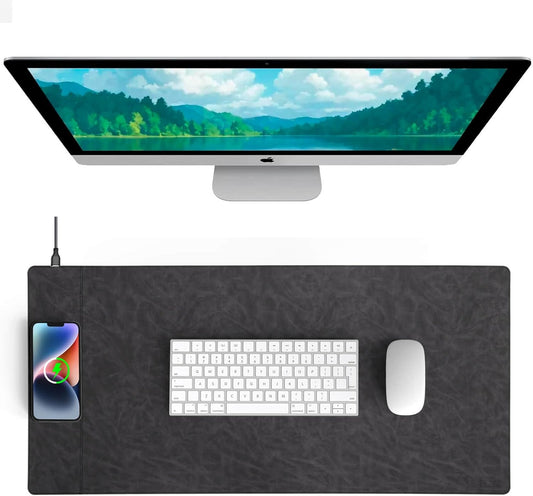 Magnetic 15W Fast Wireless Charging Desk Pad, 35.4"x16.8" Extra Large Mouse Pad, Microfiber Leather Office Desk Mat, Waterproof and Scratch-Resistant Mouse Mat for Office and Home Use, Grey Color