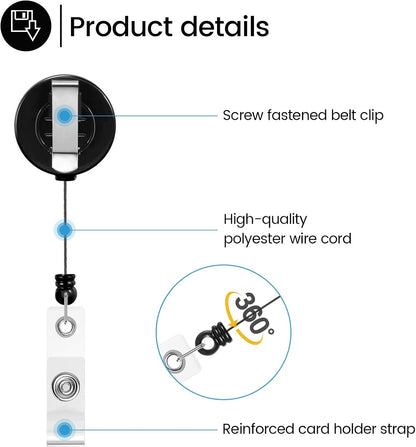 Zonon 100 Pcs Retractable Badge Reel Clips ID Card Holder Reel with Metal Belt Clip for Hanging Cards Key Chains, Name Badge Holders for Nurses Teachers Students(Black)