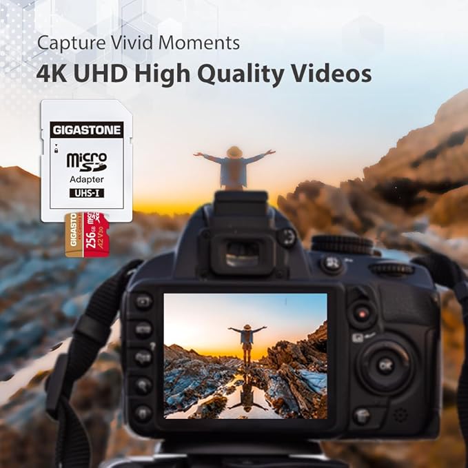 【5-Years Data Recovery】 GIGASTONE 256GB Micro SD Card, 4K Camera Pro, A2 V30 for Smartphone, Gopro, Action Cams, 4K UHD Video, Nintendo-Switch Compatible, Up to 100MB/s, UHS-I U3 C10 with Adapter