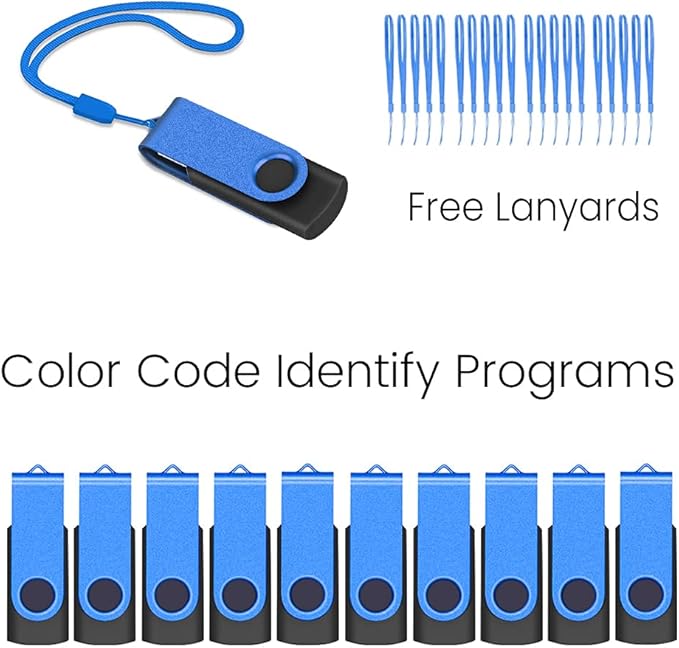 ABLAZE Flash Drives 2GB 20 Pack, USB 2.0 Thumb Drive Bulk with Lanyards Swivel Memory Stick U Disk 2GB Pendrive USB Pack (Blue)