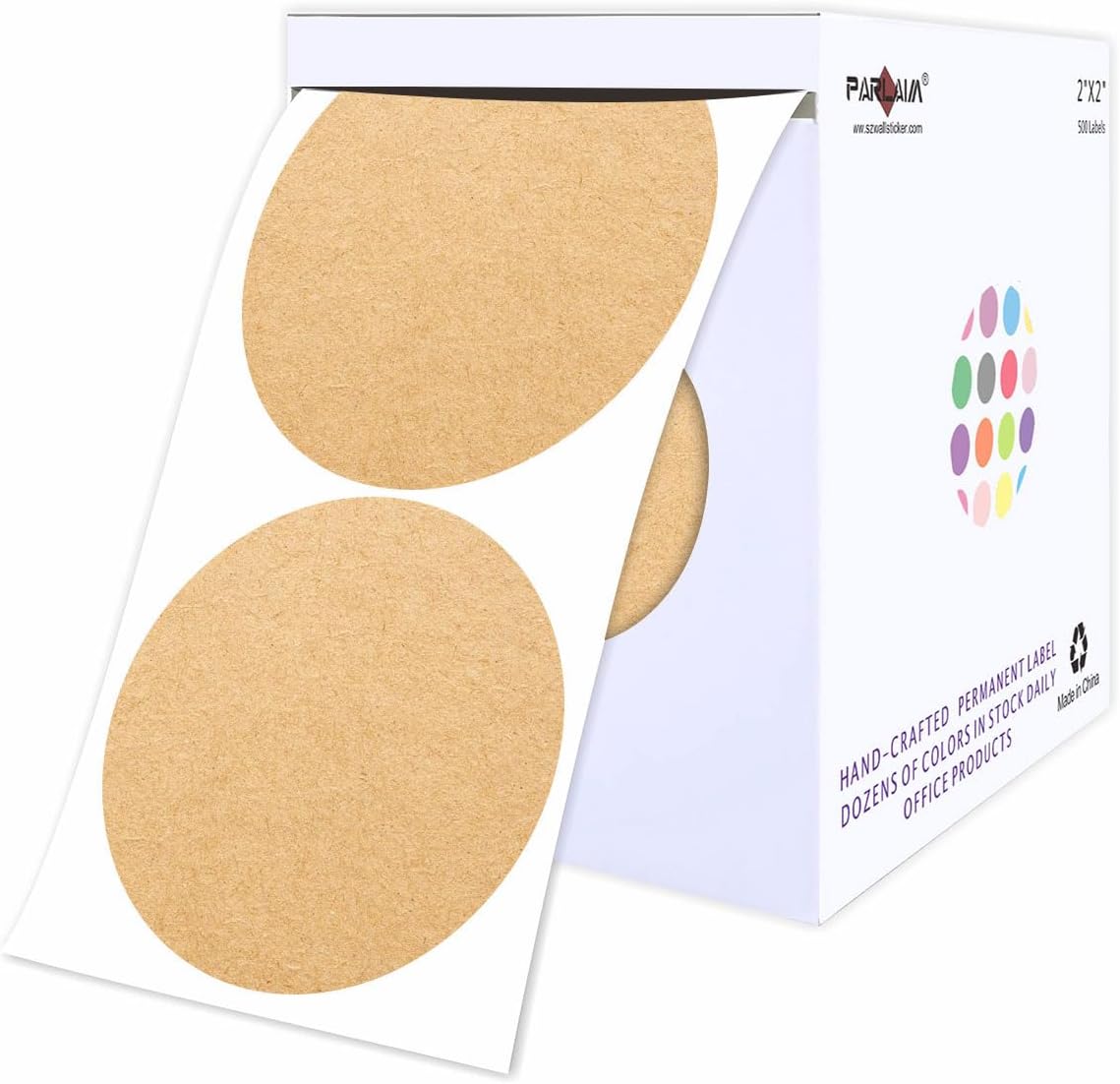 PARLAIM 2 inch Round Circle Dot Sticker on a Roll, 500pcs Kraft Paper Permanent Adhesive Label for Office School Business