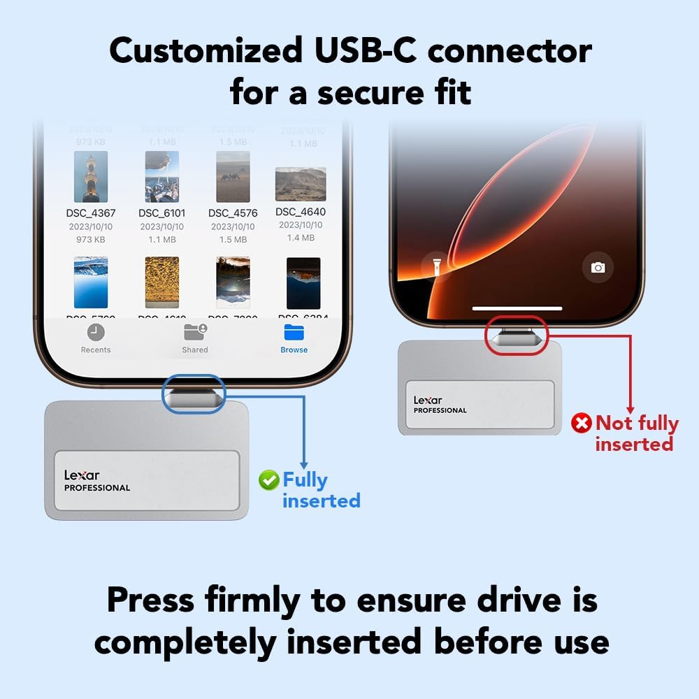 Lexar 2TB Professional Go Portable SSD, Supports Apple 4K 60fps ProRes, Up to 1050MB/s, USB 3.2 Gen 2, Rugged, IP65, Ultracompact, Compatible w/iPhone 15/16, External SSD (LSL400X002T-RNSNU)