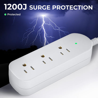 Surge Protector Power Strip,1625W/13A,5Ft Extension Cord with 3 Outlets,Waterproof Class 6 Heavy Duty Extension Cord for Indoor Outdoor,UL FCC IPX6 Listed (White, 5FT)
