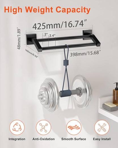 Alise Double Bath Towel Bars Towel Racks for Bathroom,Wall Mount Towel Holder Heavy Duty 16-Inch Towel Hanger Rail,GK9400-B SUS304 Stainless Steel Matte Black