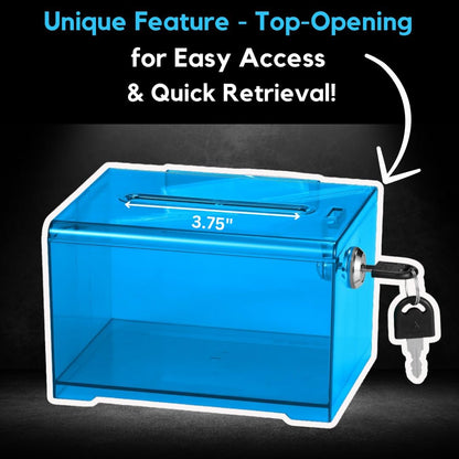 AdirOffice Crystal Blue Acrylic Donation Box with Lock - Multipurpose Suggestion Box for Office, Fundraisers, or School Voting - 6.25x4.5x4 Inches