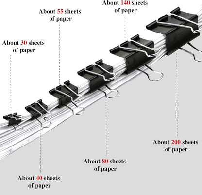 208 Pack Binder Clips Paper Clamps Assorted Size (Black) with Box, Jumbo, Large, Medium, Small, Mini and Micro,6 Sizes for Office, School and Home