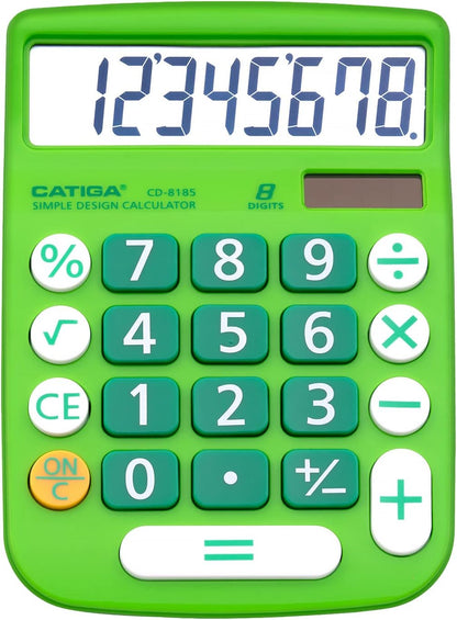 CATIGA Desktop Calculator 8 Digit with Solar Power and Easy to Read LCD Display, Big Buttons, for Home, Office, School, Class and Business, 4 Function Small Basic Calculators for Desk, CD-8185