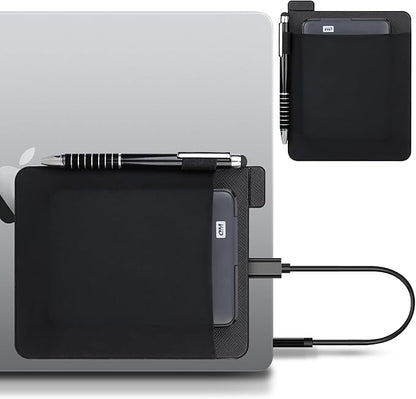 Lacdo Portable External Hard Drive Sleeve for Laptop, Stick on Pouch Holder with Reusable Adhesive, Fit 2.5" Seagate, WD, Toshiba, LaCie External HDD, SSD, Wireless Mouse, Cables, with Pen Loop, Black
