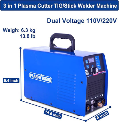 Plasma Cutter TIG Welder With PULSE Stick Welder Machine 520TSCPF Plasma Cutter Welder Combo 200A TIG/ARC Welding 50A Air Plasma Cutting Dual Voltage 110/220V 1/2" Clean Cut Upgrade Digital Panel