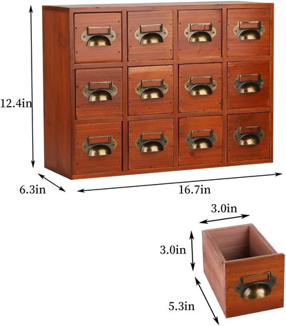 Apothecary Drawers Apothecary Cabinet with Drawers Card Catalog Cabinet Wooden Card Catalog Wooden Storage Box for Desktop Organizer (Brown12)
