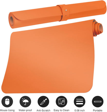 Boutilon Leather Desk Pad Protector,Non-Slip Mouse Pad,Laptop Desk Pad,Office Mouse Mat,Waterproof Leather Desk Blotter,Desk Writing Pad for Office and Home (L-Orange,35"x 17")