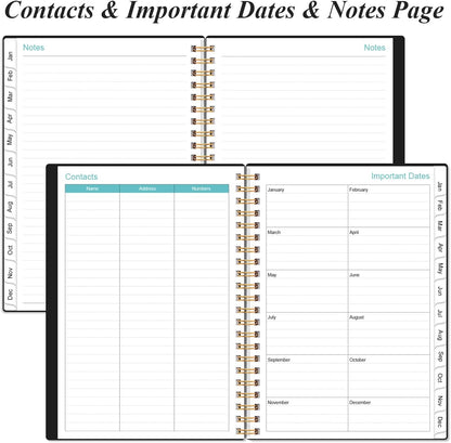 2026 Planner - Planner 2026 from January 2026 - December 2026, Weekly & Monthly Planner Spiral Bound with 12 Monthly Tabs, Inner Pocket, 6.4" x 8.5", Black-B