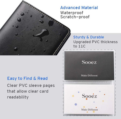 Sooez Leather Professional Business Card Book Holder Organizer, 240 Capacity Credit Card Booklet, PU Name Cards Holder Storage File for Men Women, Purple