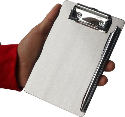 Stainless Steel Magnetic Clipboard with Pen - Multiple Sizes, Magnetic Design, Essential for Office and Home (4.3 x 6.5 Inches)