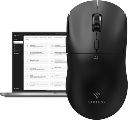 Virtusx AI Mouse, Jethro V1 – AI Voice & Audio Recorder, Note Taking Mouse for Computer & Laptop with Centralized AI Software, AI Writing Tools, Voice Typing, Transcribe, Translate & Summarize