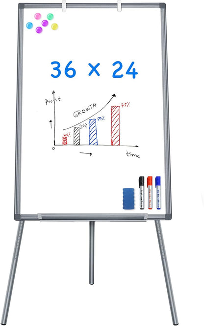 Easel Whiteboard - Magnetic Portable Dry Erase 36 x 24 Tripod Height Adjustable, 3' x 2' Flipchart Easel Stand White Board for Office (36x24 Gray)
