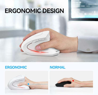 TECKNET Ergonomic Mouse, Wireless Bluetooth Vertical Mouse, 4800 DPI Optical Tracking, 6 Adjustable DPI, Quiet Clicks, 2.4GHz with USB A Receiver, 12 Months Battery, 6 Buttons, Wide Compatibility