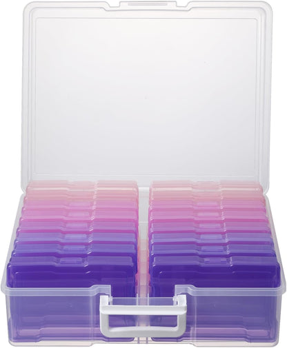 novelinks Photos Organizer 4" x 6" Photo Storage Box with Handle - 16 Inner Photo Cases Photo Box Storage Picture Organizers and Storage (Pink Purple Gradient)