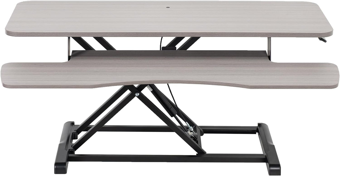VIVO 42 inch Desk Converter, K Series, Height Adjustable Sit to Stand Riser, Dual Monitor and Laptop Workstation with Wide Keyboard Tray, Gray Top, Black Frame, DESK-V042KG