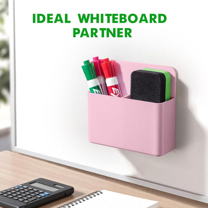 2 Pcs Magnetic Dry Erase Marker Holder for Whiteboard, Plastic Magnetic Pen Holder for Refrigerator Fridge, Magnet Pencil Cup for School Classroom, Locker Accessories, Pen Cup Organizer-Pink