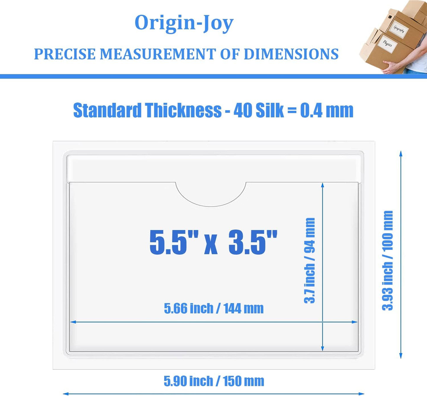 Origin-Joy 35 PCS Self Adhesive Index Card Pockets with Top Open, Clear Plastic Label Holder for Notes, Library and Business, Adhesive Label Pockets & Holder (5.5 x 3.5 inch)