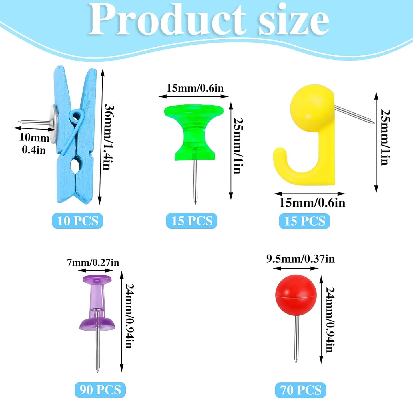 200 Pieces Push Pins Set, Thumb Tacks Multicolor Pushpin Clips Decorative Push Pins for Cork Board, 5 Style for Bulletin Boards Wall Maps Pictures Office Home Supplies