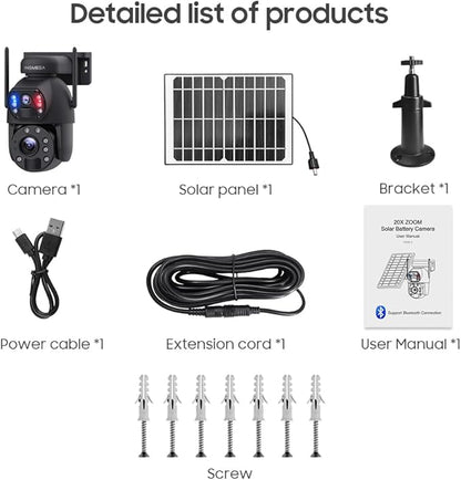 INQMEGA [50X Optical Zoom] Metal 4G LTE Cellular Solar Camera,6MP Solar Camera Wireless Outdoor,12000mAh Battery& 6W Solar Panel,Color Night Vision,Dual Screen,Include 4G Card