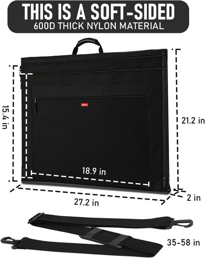Nicpro Light Weight Art Portfolio Bag, 20x26 Black Art Canvas Portfolio Case with Detachable Shoulder Strap, Leather Corners, Carrying Storage Case for Artwork, Poster, Sketching, and Drawing