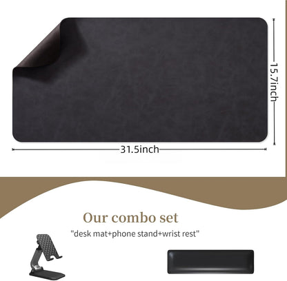 Leather Desk pad for Computer and laptops, Ideal for Gaming and Office use, Large Mouse pad and Keyboard mat,Desk mat Special for Man. A complimentary Wrist pad and Phone Stand.(Black, 15.7"x 31.5")
