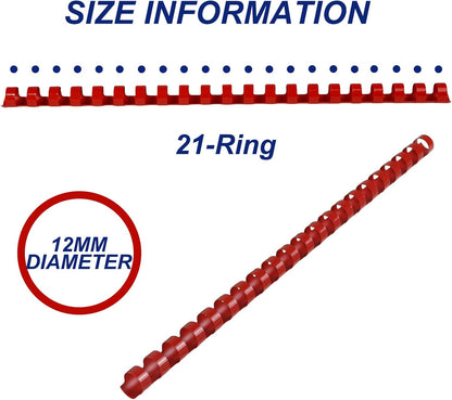 Rayson CR-10-100-M Plastic Binding Combs 3/8in. 21-Ring, 55-Sheet Capacity, Colorful Comb Binding Spines, Max. Binding A4 Size Paper (8.3"×11.7"), Box of 100