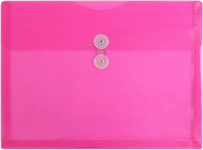 JAM PAPER Plastic Envelopes with Button & String Tie Closure - Letter Booklet - 9 3/4 x 13 - Fuchsia - 12/Pack