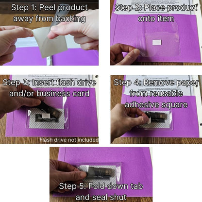 Business Card Pocket - Flash Drive Pocket - Self Adhesive - Open Long - Resealable Flap - BIS10130 (300-Pack), Clear