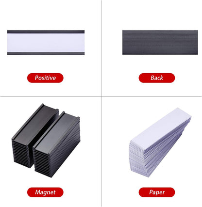 Eeoyu Magnetic Label Holders with Magnets Magnetic Data Card Holders with Clear Plastic Protectors for Metal Shelf, Whiteboard, Set of 50 (1 x 3 Inch)