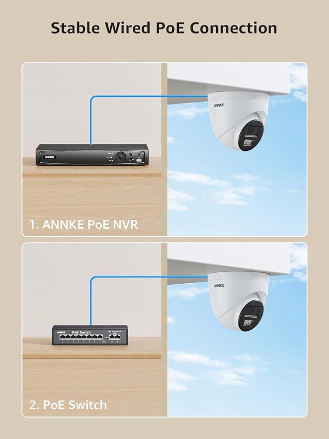 ANNKE 4K PoE Security Camera, Outdoor Turret Surveillance Wired Cameras for Home Security, AI Human/Vehicle Detection, Smart Dual Light, Color Night Vision, 120 dB WDR, 4mm Lens, Built-in Mic
