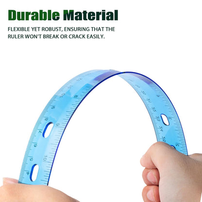 28 Pack Plastic Ruler 12 Inch Transparent Rulers - Metric Bulk for Kids School Office Classroom, Blue