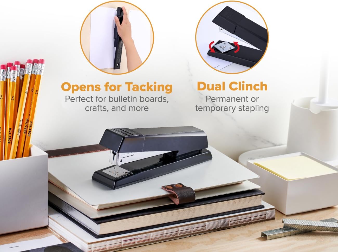Bostitch Office Stapler, No-Jam Premium for Desktop, Includes 1,250 Staples, Full-Strip, 25 Sheet Capacity, Black
