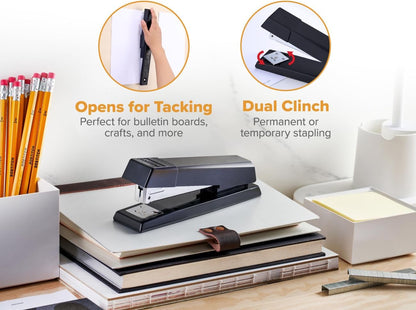 Bostitch Office Stapler, No-Jam Premium for Desktop, Includes 1,250 Staples, Full-Strip, 25 Sheet Capacity, Black