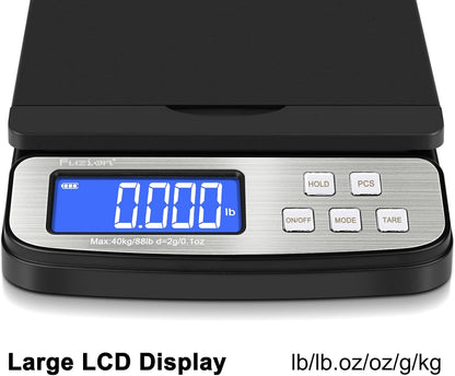 Fuzion Shipping Scale - Digital Postal Scale 88lb x 0.1oz, 5 Units, Hold/Tare/PCS Counting, Easy Calibration, Large LCD, All-in-1 Scale for Packages