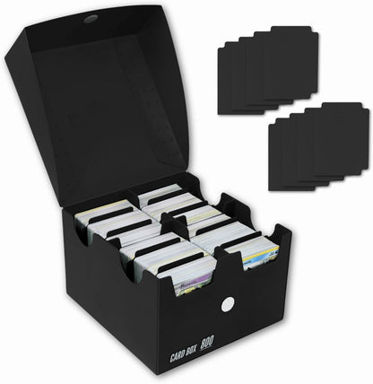 Trading Card Storage Box 800 - Black | Card Box 800+ holds standard 35pt cards | 4-in-1 Compartments| Strong Double Wall Design | 8 dividers | Sports & Baseball Card Deck Boxes - Black