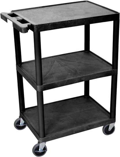 Luxor Multipurpose Storage Utility Cart 3 Shelves Structural Foam Plastic - Black