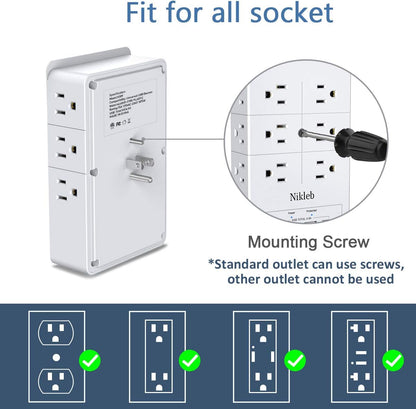 Surge Protector Nikleb 2-Pack, Multi Outlet Plug with 4 USB, Wall Charger Box Multiports Total 4.8A, Electrical Outlet Splitter, Plugs for Outlets Wall Mount, USB Power Adapter Low Profile