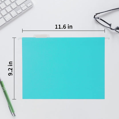 Cyan Blue Hanging File Folders,25 Packs Letter Size File Folder,Designed for Bulky Files,Filing Cabinet,1/5 Adjustable Tabs for Office,School,Home