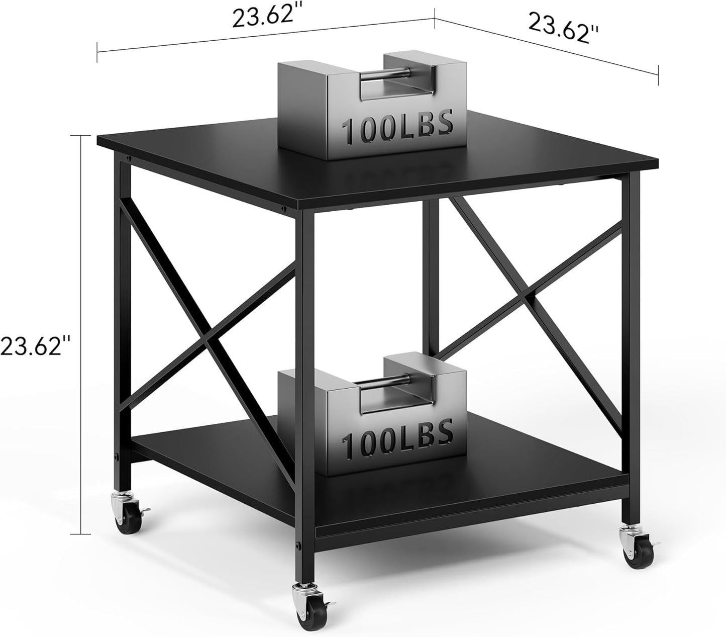 Warmiehomy 24"x24"x24" Large Printer Stand with Storage, 2 Tier Rolling Printer Cart Table, Mini Fridge Stand with Wheels, Use for 3D Laser Printer Home Office, Black